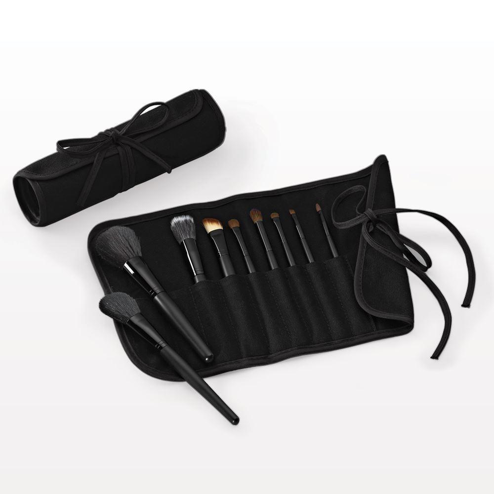 9-Piece Signature Black Brush Set with Roll & Tie Pouch, Black