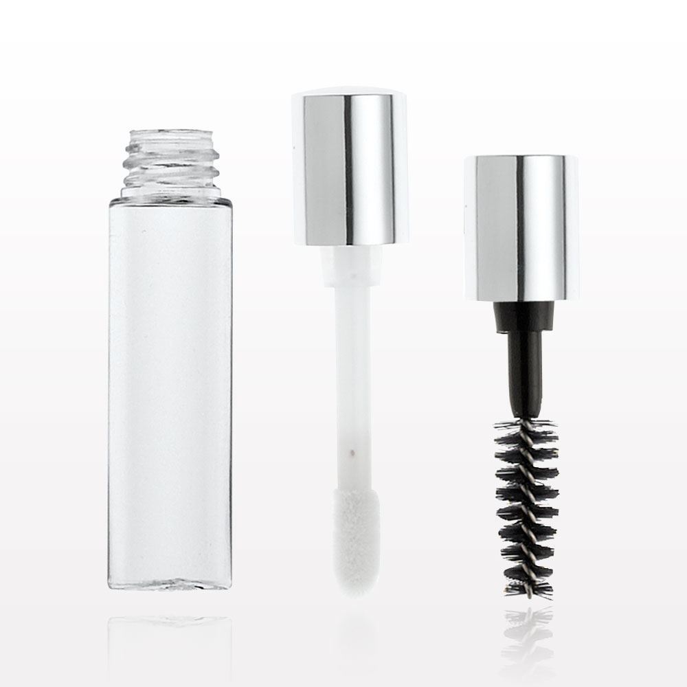Shiny Silver Cap with Mascara Wand or Flock Doe Foot Applicator, Wiper and Vial