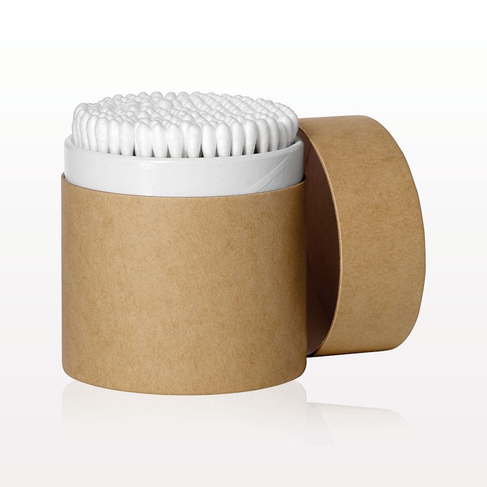 Dual Ended Round Tip Swab with Paper Handle in Paperboard Cylinder Container