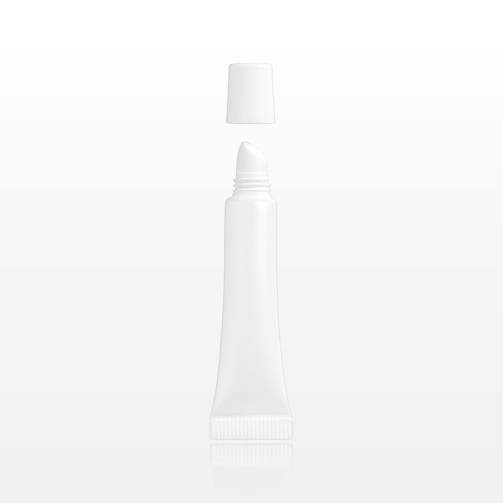 Open-Ended Tube with Slanted Reducer and Threaded Cap, White