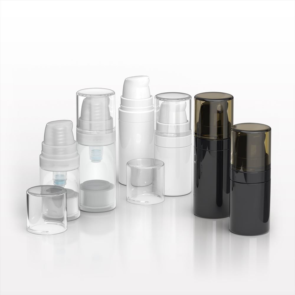 Airless Bottle and Pump, Black with Overcap, Translucent Black