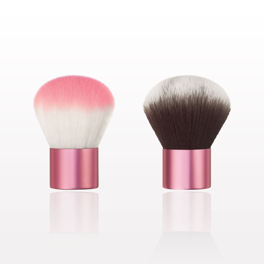 Two Tone Kabuki Brush with Pink Tips and Shiny Pink Handle