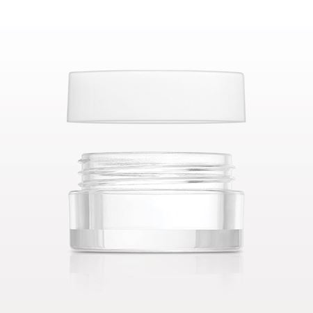 Sampling Jar with Raised Bottom, Clear and Lined Threaded Cap, White